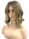 Medium Brown base with Light Golden Blonde highlights loose beach wavy synthetic Lace Part  wig glp041