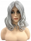 Silver grey layed wavy with side bangs  Synthetic Lace Part Wig GLP049