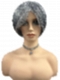 Grey with 40% white Blended short  length with full bangs bob Synthetic Wig (Basic Cap) GBC021