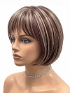 Glamvigor Hybrillia Blend Human Hair Trendy Medium Auburn  with Blonde Highlights Short  bob with bangs Wig (Basic Cap) GBC005